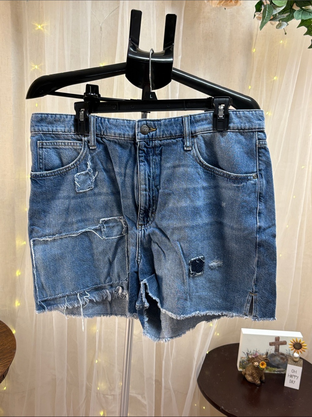 Raw Hem Distressed Blue Denim Shorts